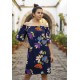Vestido Curto Itapema Ombro a Ombro Estampa Festa das Flores Azul