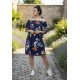 Vestido Curto Itapema Ombro a Ombro Estampa Festa das Flores Azul