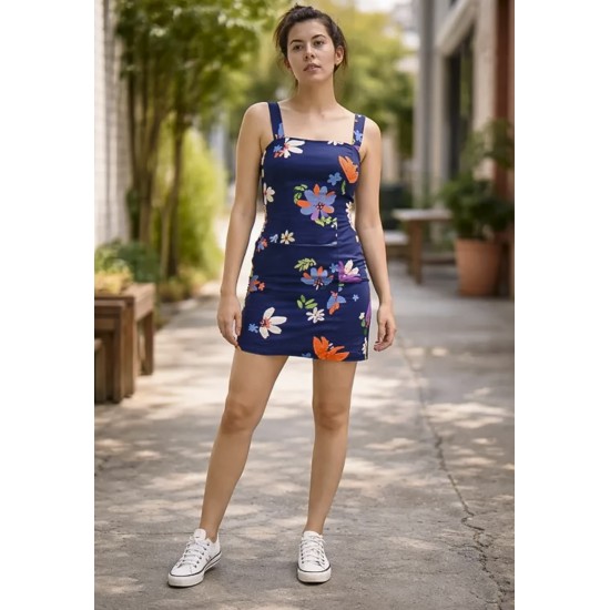 Vestido Curto Jupira Tubinho Viscose Estampa Festa das Flores Azul