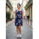 Vestido Curto Jupira Tubinho Viscose Estampa Festa das Flores Azul