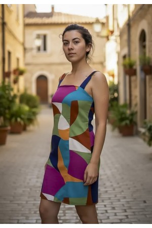 Vestido Curto Jupira Tubinho Viscose Estampa Jardim Azul