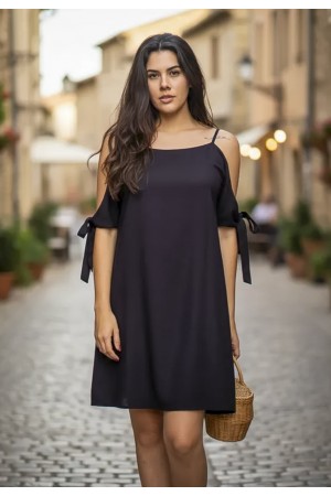 Vestido Curto Jaci Viscose Ombro a Mostra Preto