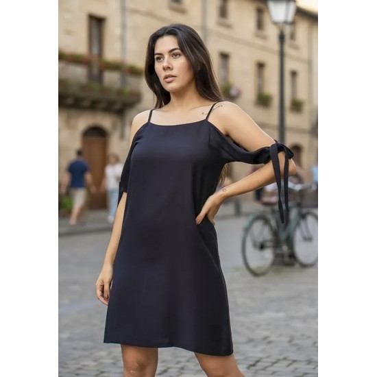 Vestido Curto Jaci Viscose Ombro a Mostra Preto