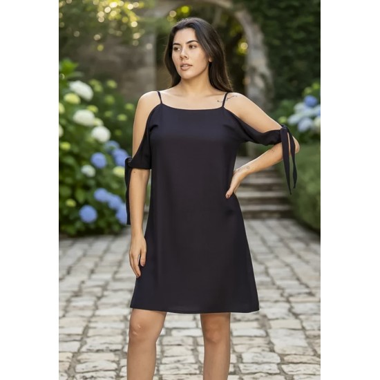 Vestido Curto Jaci Viscose Ombro a Mostra Preto