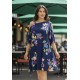 Vestido Curto Iara Viscose Ombro a Mostra Estampa Festa das Flores Azul