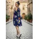 Vestido Curto Iara Viscose Ombro a Mostra Estampa Festa das Flores Azul