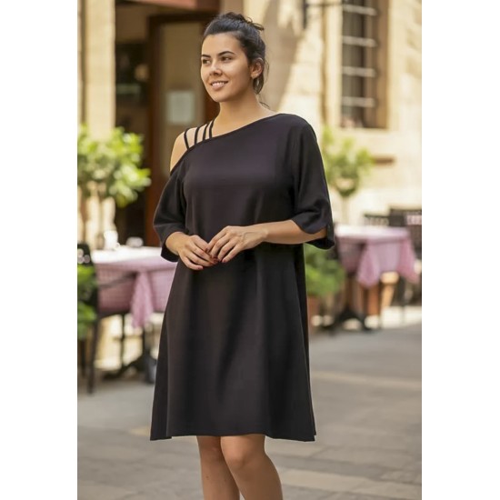 Vestido Curto Iara Viscose Ombro a Mostra Preto