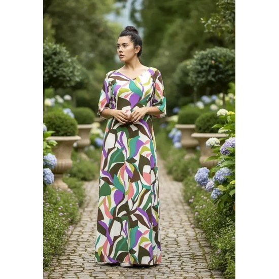 Vestido Longo Jaciara Viscose Estampa Encanto Botânico