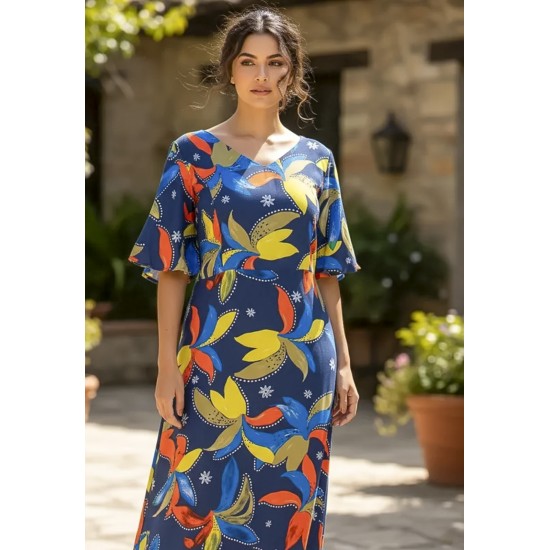 Vestido Longo Jaciara Viscose Estampa Maré Vibrante