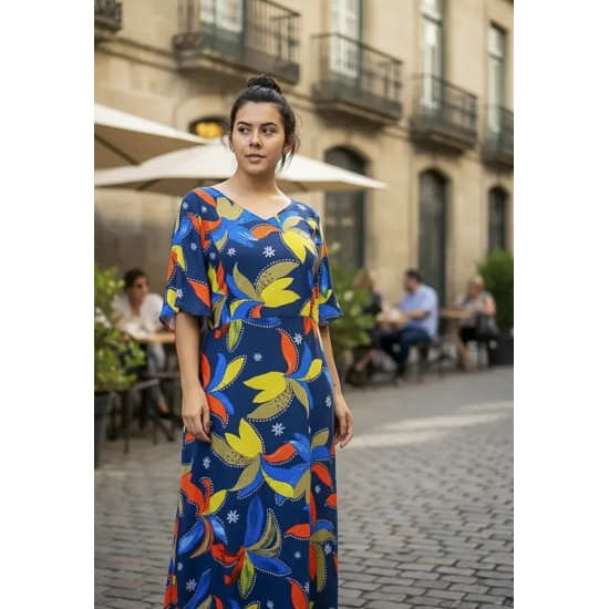 Vestido Longo Jaciara Viscose Estampa Maré Vibrante
