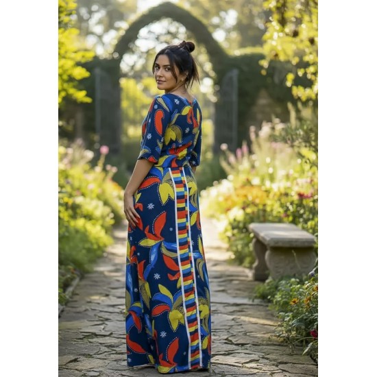 Vestido Longo Jaciara Viscose Estampa Maré Vibrante