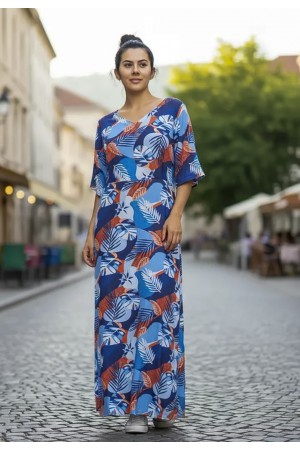 Vestido Longo Jaciara Viscose Estampa Jardim Celeste