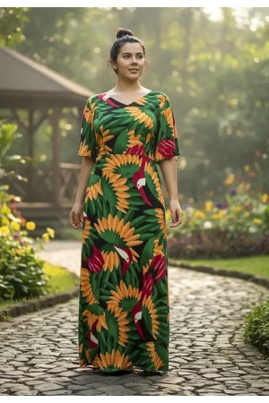 Vestido Longo Jaciara Viscose Estampa Festa dos Tucanos