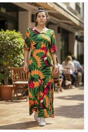 Vestido Longo Jaciara Viscose Estampa Festa dos Tucanos