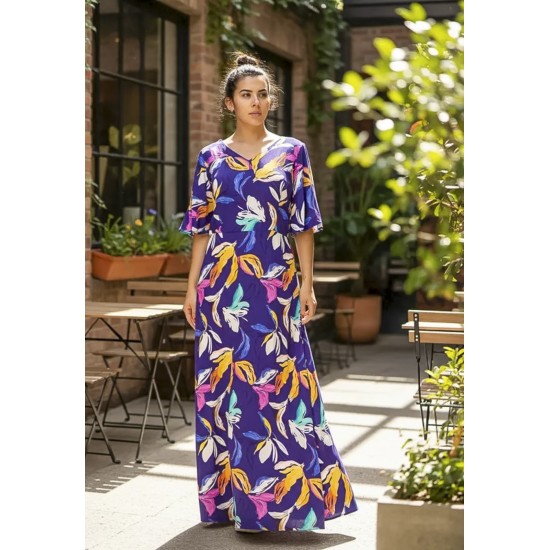 Vestido Longo Jaciara Viscose Estampa Pétalas ao Vento