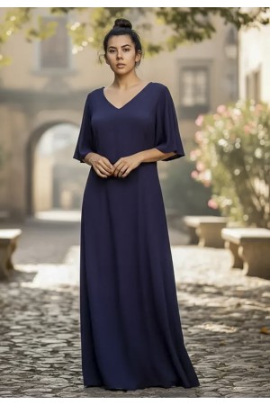 Vestido Longo Jaciara Viscose Azul Marinho