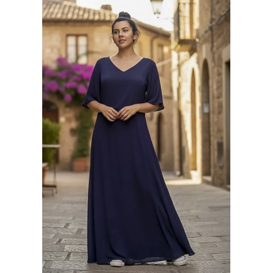 Vestido Longo Jaciara Viscose Azul Marinho