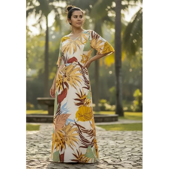 Vestido Longo Jaciara Viscose Estampa Aurora Suave