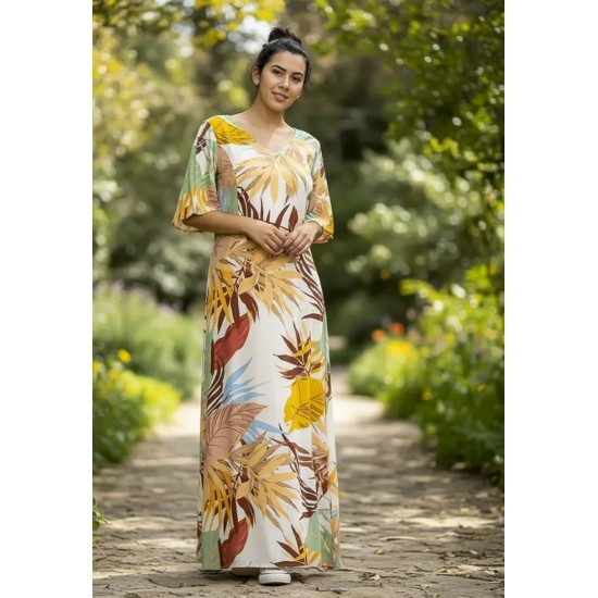 Vestido Longo Jaciara Viscose Estampa Aurora Suave