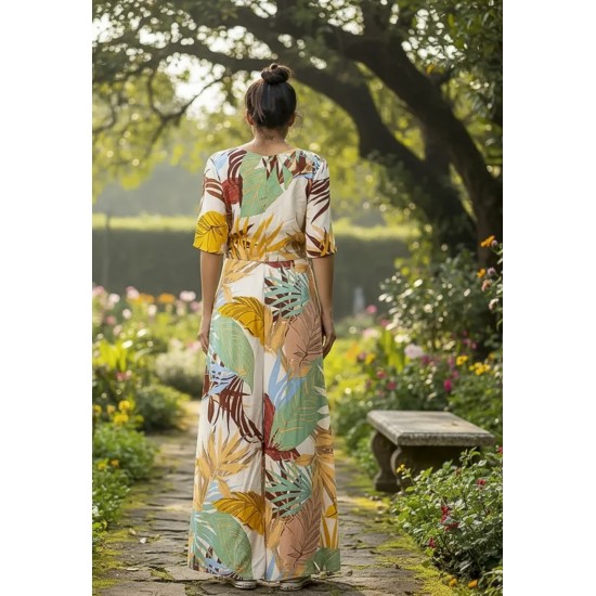 Vestido Longo Jaciara Viscose Estampa Aurora Suave