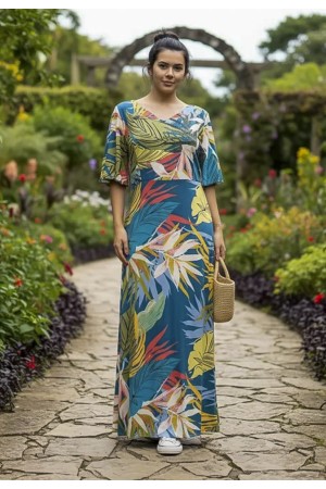 Vestido Longo Jaciara Viscose Estampa Brisa Botânica