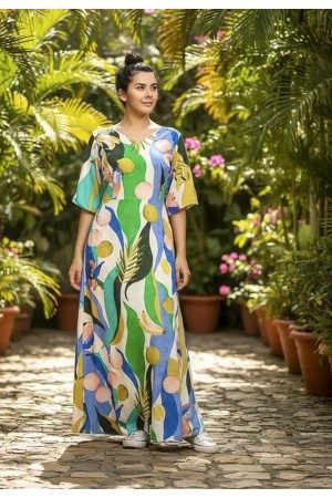 Vestido Longo Jaciara Viscose Estampa Selva Urbana