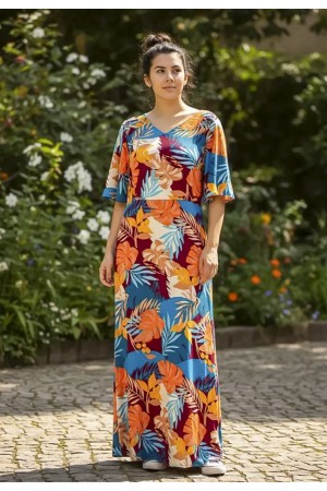 Vestido Longo Jaciara Viscose Estampa Aurora Profunda
