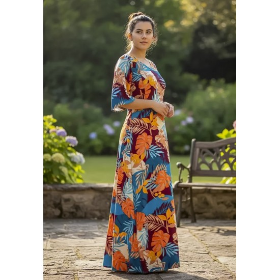 Vestido Longo Jaciara Viscose Estampa Aurora Profunda