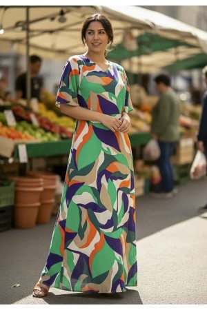 Vestido Longo Jaciara Viscose Estampa Brisa do Mar