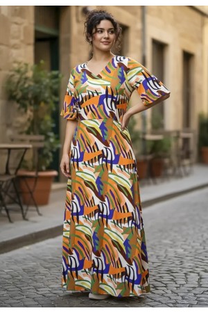 Vestido Longo Jaciara Viscose Estampa Cores Vibrante