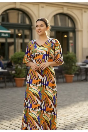 Vestido Longo Jaciara Viscose Estampa Cores Vibrante