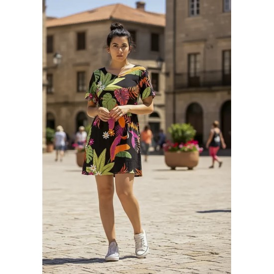 Vestido Curto Guaraciara Estampa Noite Botânica