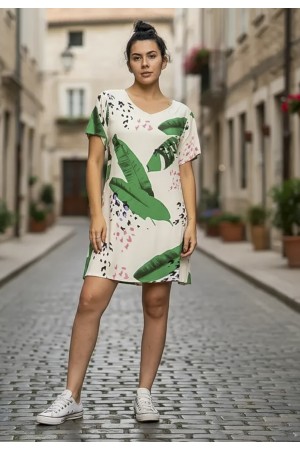 Vestido Curto Guaraciara Estampa Folhagem Poética