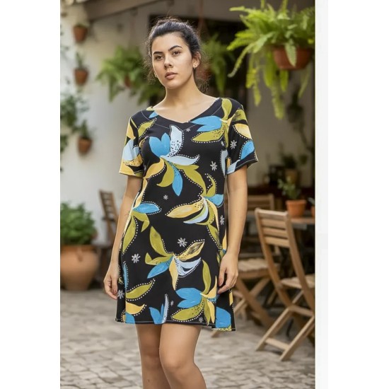 Vestido Curto Guaraciara Estampa Jardim Noturno