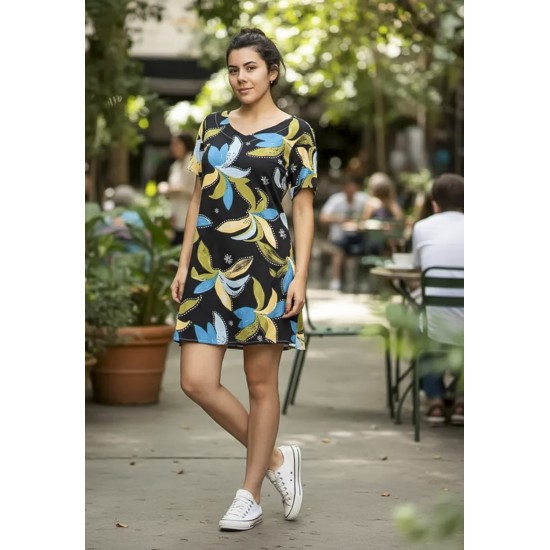 Vestido Curto Guaraciara Estampa Jardim Noturno