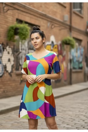 Vestido Curto Guaraciara Estampa Jardim Azul