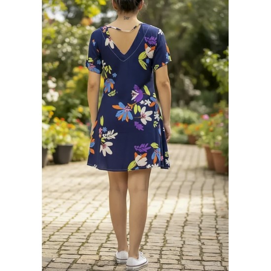 Vestido Curto Guaraciara Estampa Festa das Flores Azul