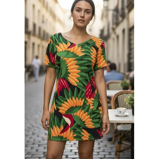 Vestido Curto Guaraciara Estampa Festa dos Tucanos