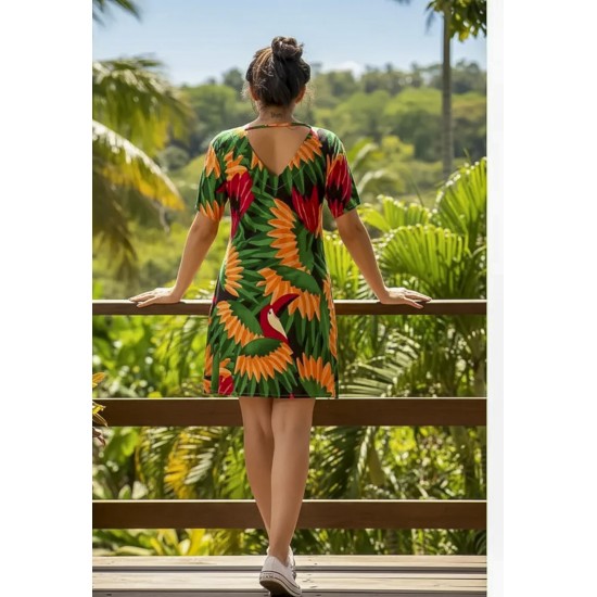 Vestido Curto Guaraciara Estampa Festa dos Tucanos