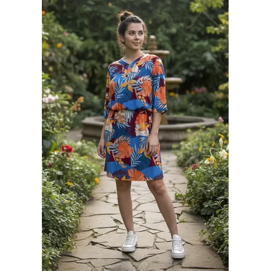 Vestido Curto Kaolin Viscose Estampa Aurora Profunda