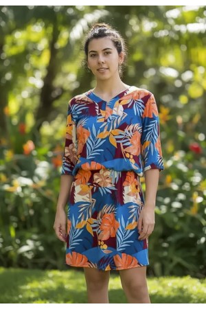 Vestido Curto Kaolin Viscose Estampa Aurora Profunda