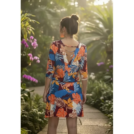 Vestido Curto Kaolin Viscose Estampa Aurora Profunda