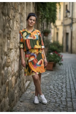 Vestido Curto Kaolin Viscose Estampa Flowers & Tucanos