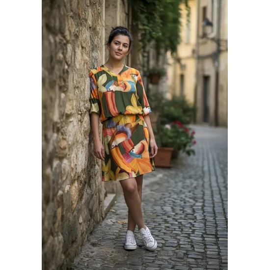Vestido Curto Kaolin Viscose Estampa Flowers & Tucanos