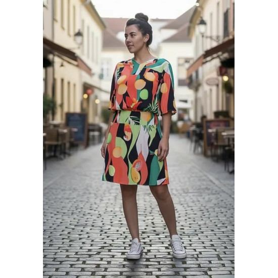 Vestido Curto Kaolin Viscose Estampa Festival Tropical