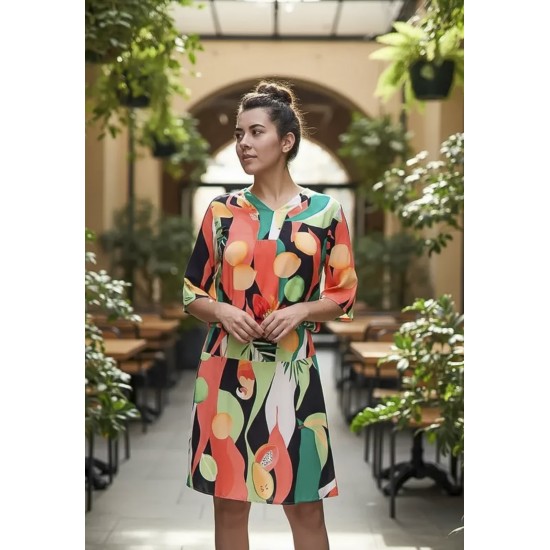 Vestido Curto Kaolin Viscose Estampa Festival Tropical