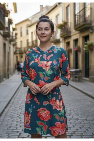 Vestido Curto Kaolin Viscose Estampa Explosão Floral