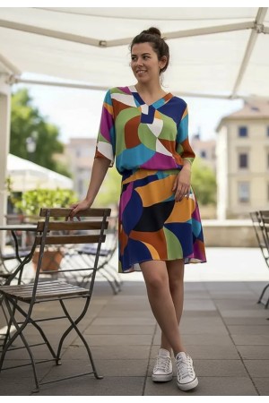 Vestido Curto Kaolin Viscose Estampa Jardim Azul
