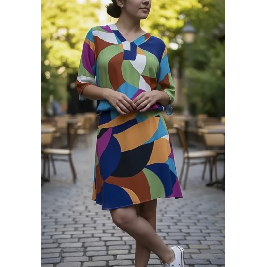 Vestido Curto Kaolin Viscose Estampa Jardim Azul
