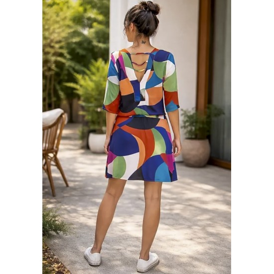Vestido Curto Kaolin Viscose Estampa Jardim Azul